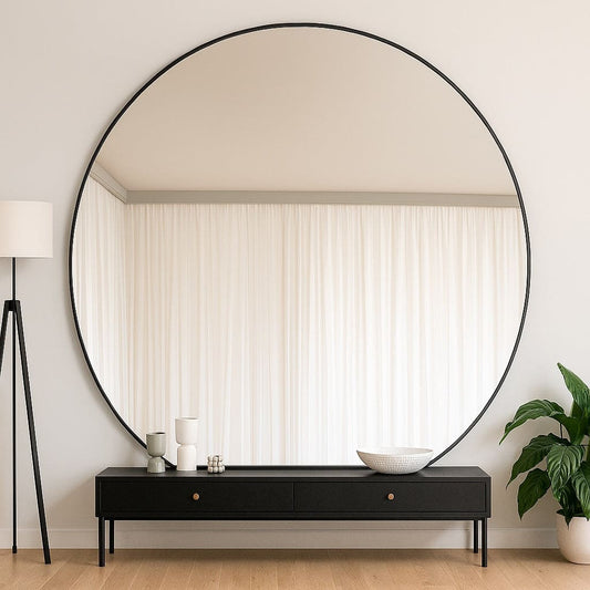 Rei - Large Round Black Metal Circle Mirror - 180cm x 180cm