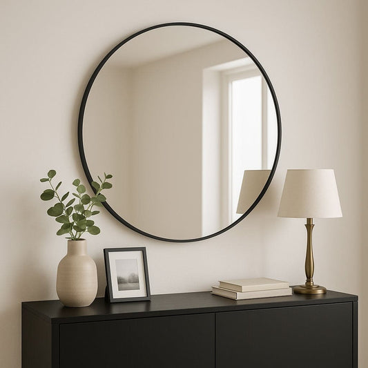 Rei - Round Black Metal Circle Mirror - 70cm x 70cm