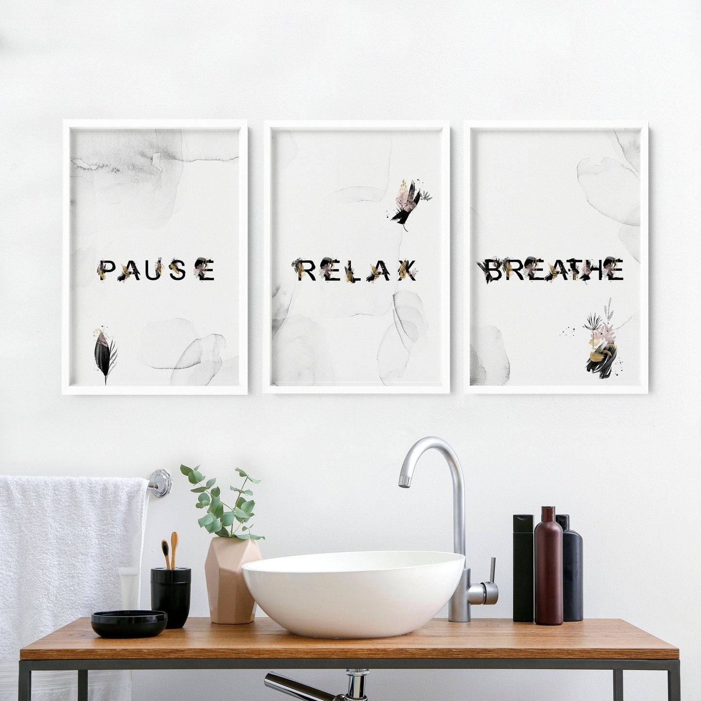 Wall decor for bathroom | set of 3 relaxing wall art