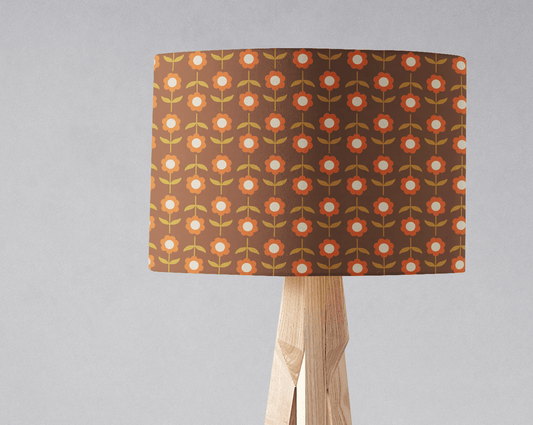 Retro Brown Floral Lampshade, Ceiling or Table Lamp Shade