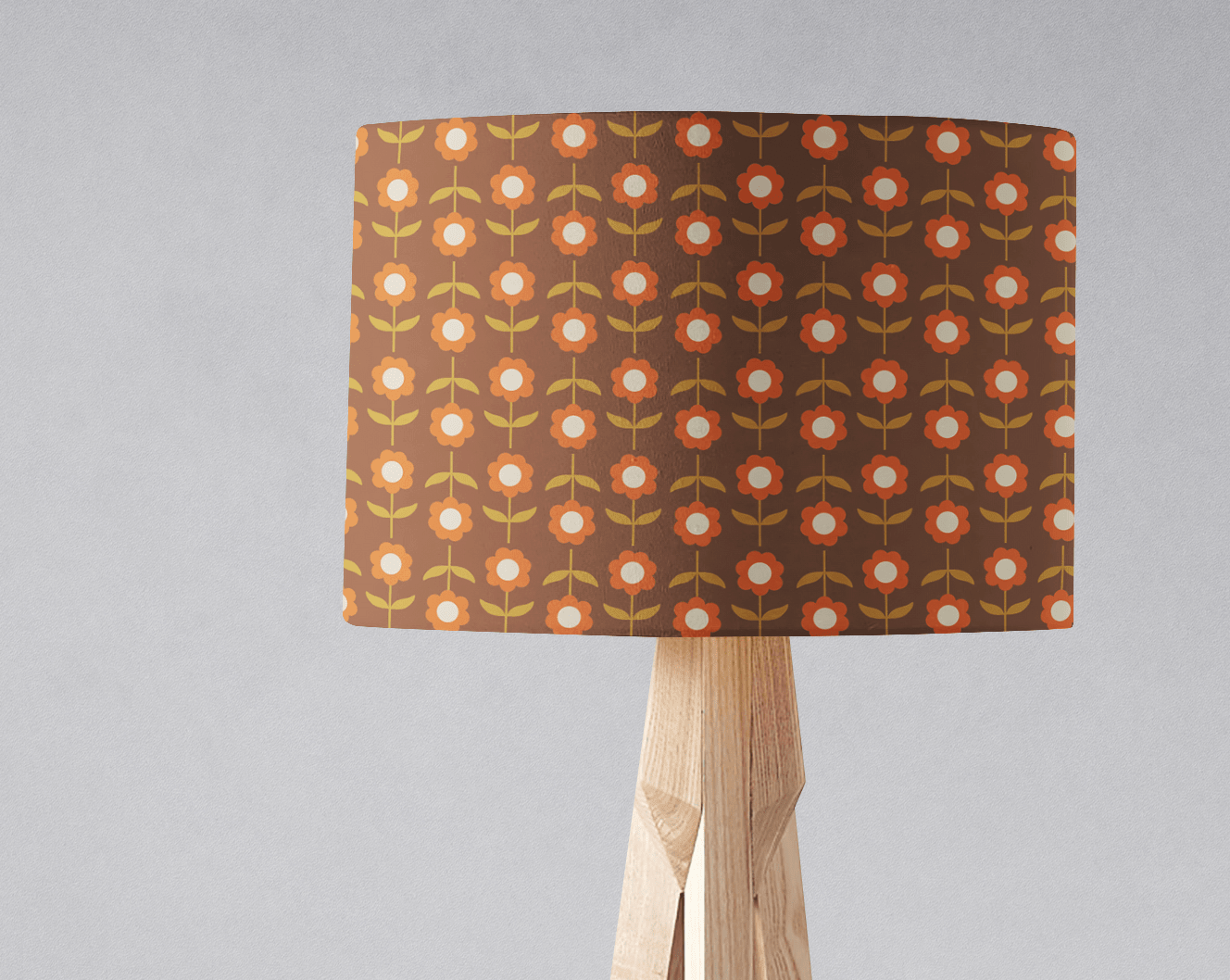 Brown Floral Drum Lampshade, Retro Design Shade for Table, Floor or Ceiling Pendant Light