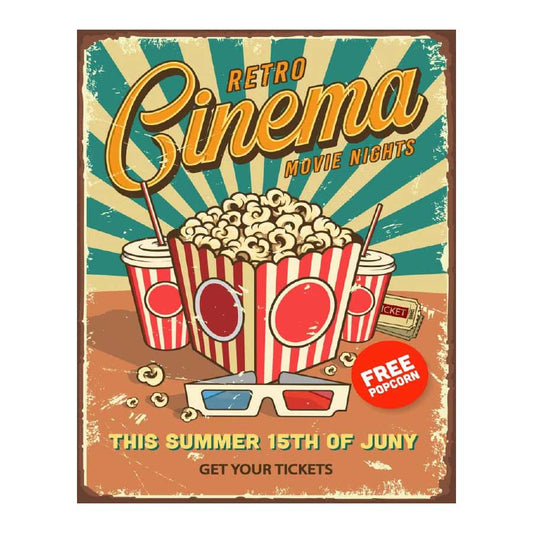 Retro cinema movie nights wall sign plaque