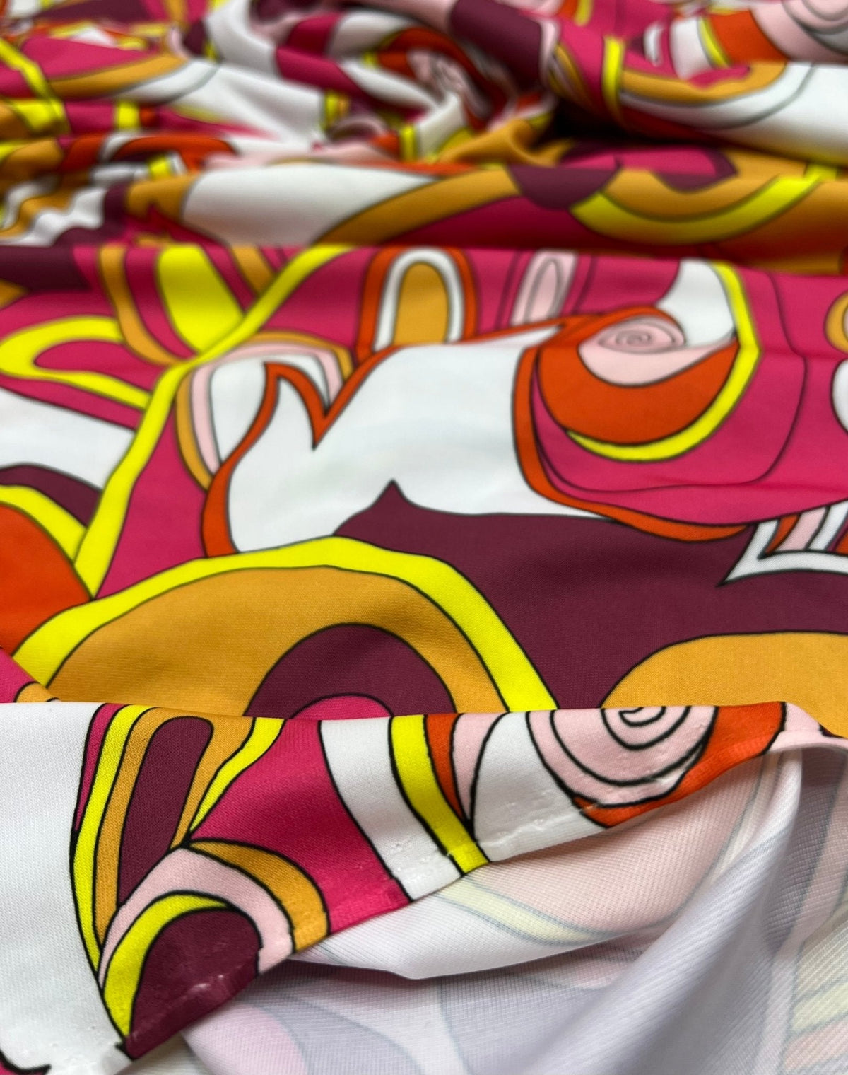 Retro Pink Yellow Print ITY Fabric 4 Way Stretch
