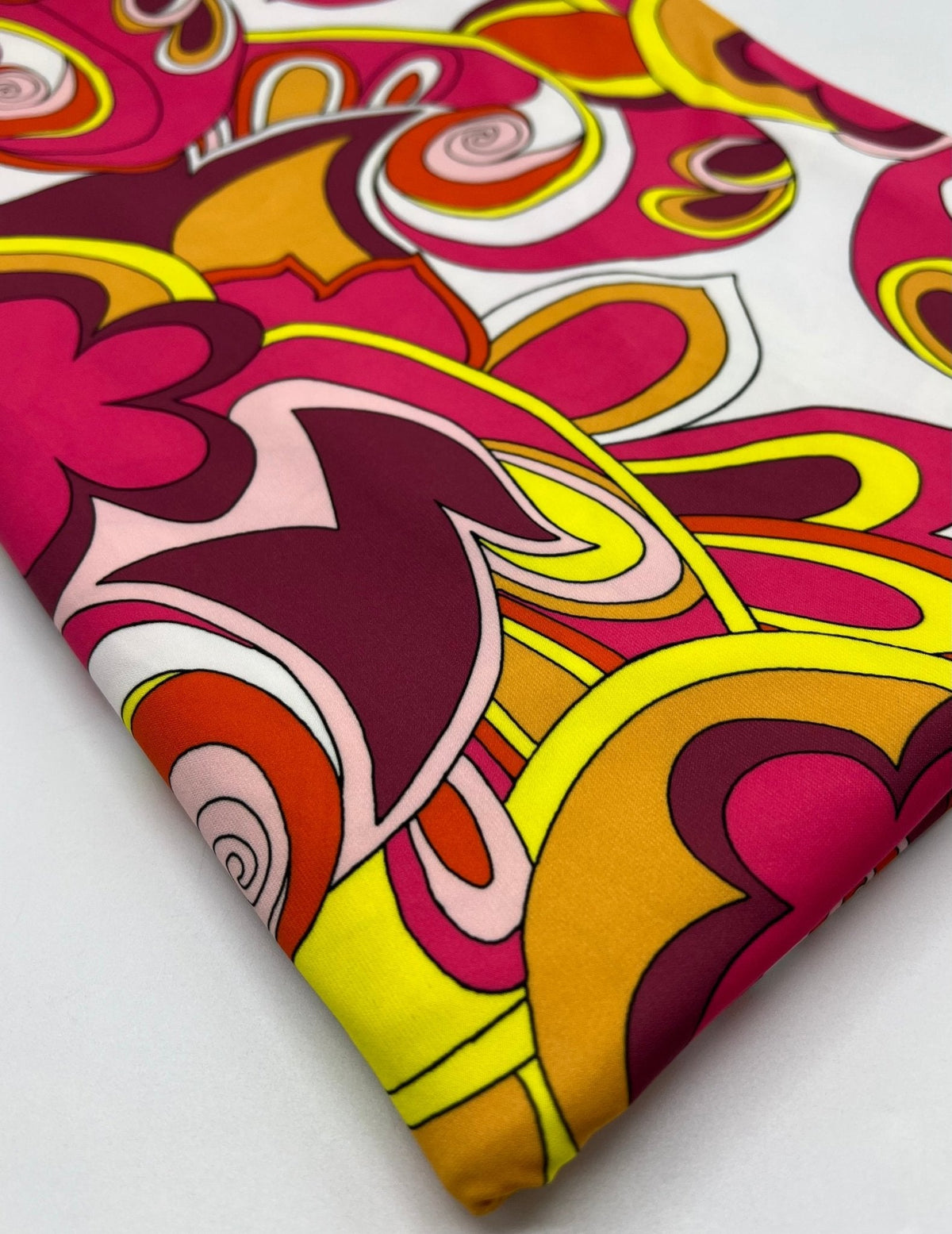 Retro Pink Yellow Print ITY Fabric 4 Way Stretch