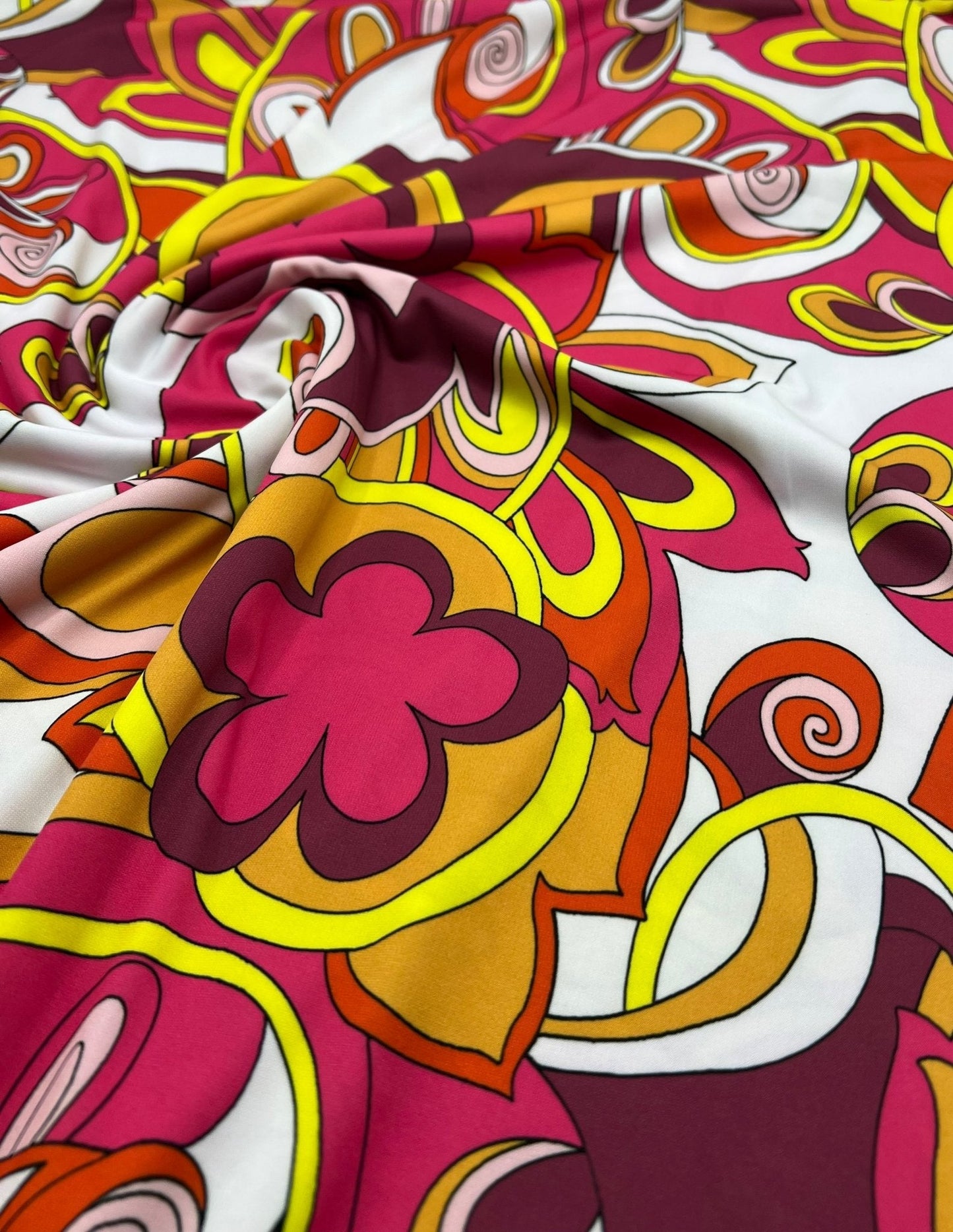 Retro Pink Yellow Print ITY Fabric 4 Way Stretch