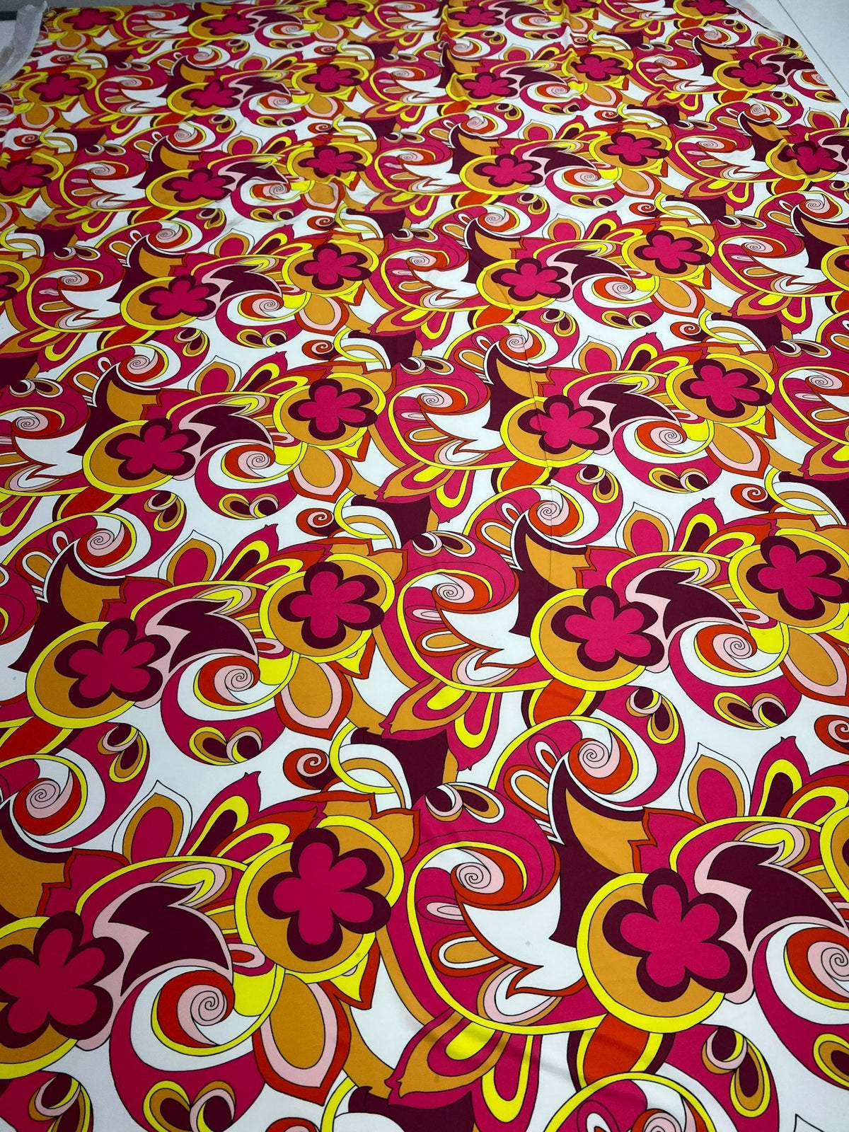 Retro Pink Yellow Print ITY Fabric 4 Way Stretch