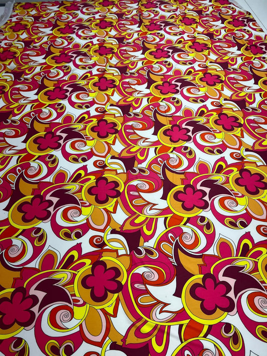 Retro Pink Yellow Print ITY Fabric 4 Way Stretch
