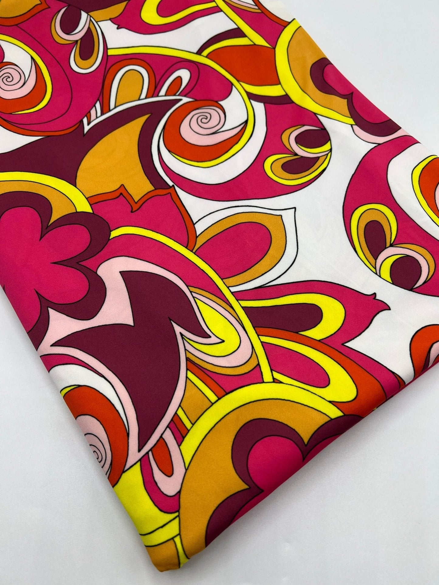 Retro Pink Yellow Print ITY Fabric 4 Way Stretch