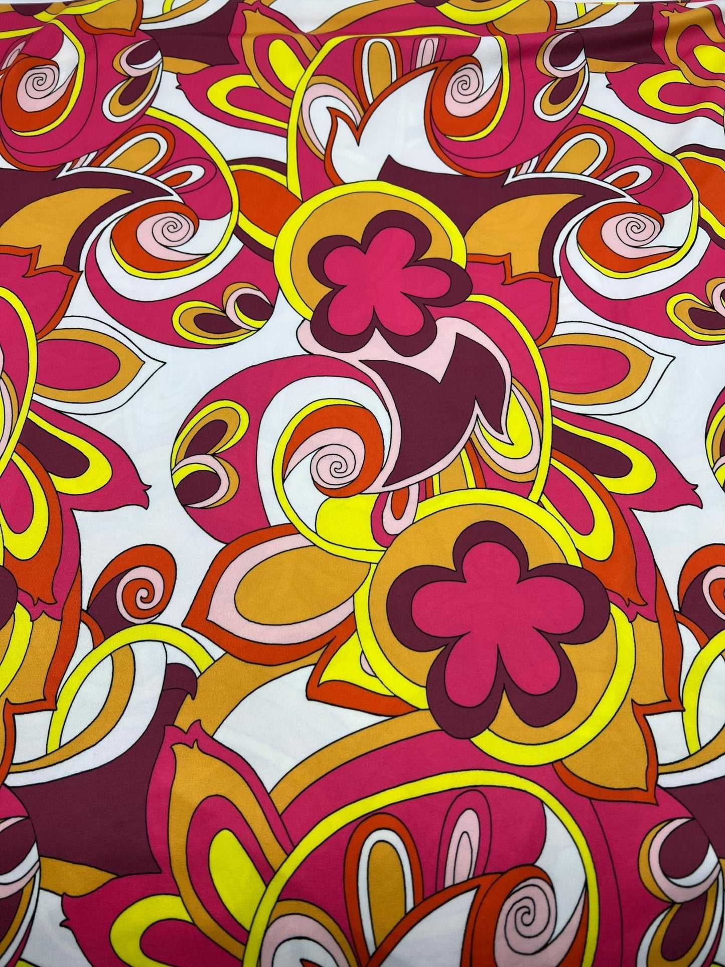 Retro Pink Yellow Print ITY Fabric 4 Way Stretch