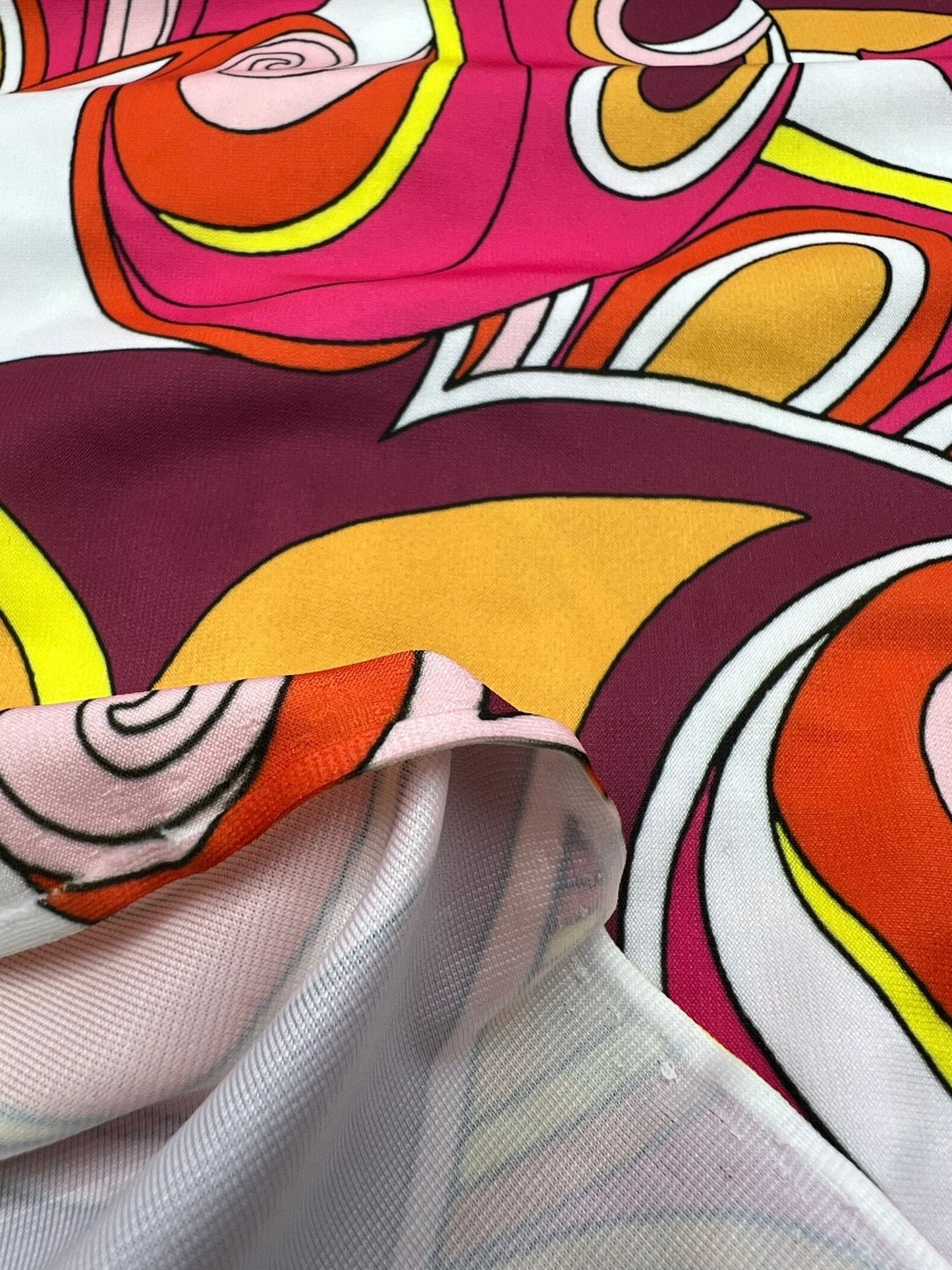 Retro Pink Yellow Print ITY Fabric 4 Way Stretch