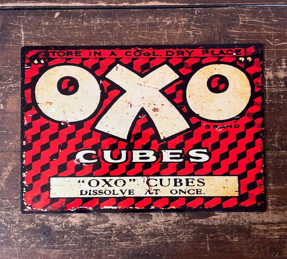 Retro Distressed Red and Black Oxo Cubes Metal Sign