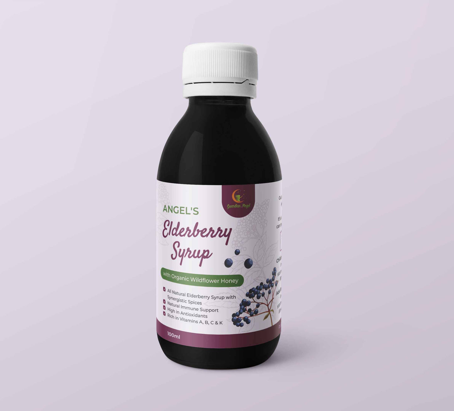 Angel's Elderberry Syrup with Organic Ingredients - Honey or Molasses(Vegan)