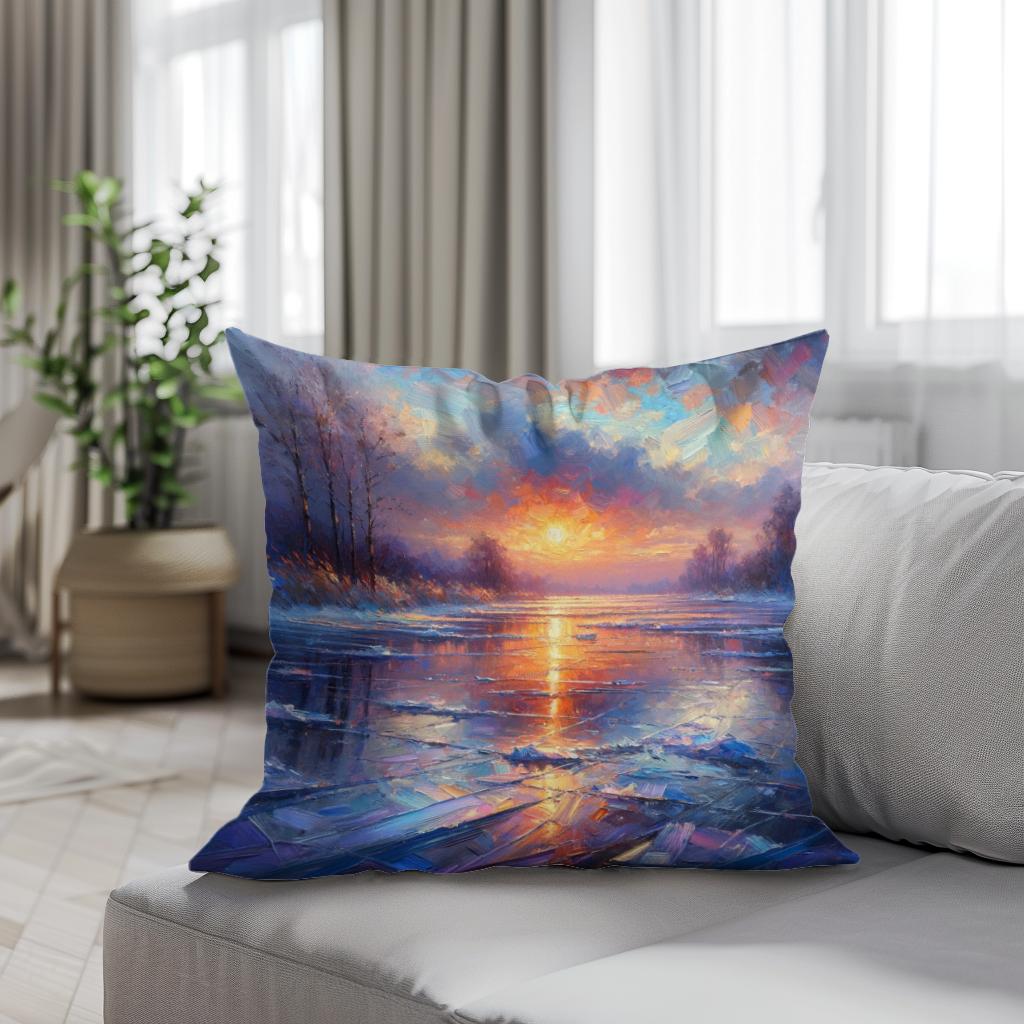 Sunset Serenity on Ice Cotton Cushion
