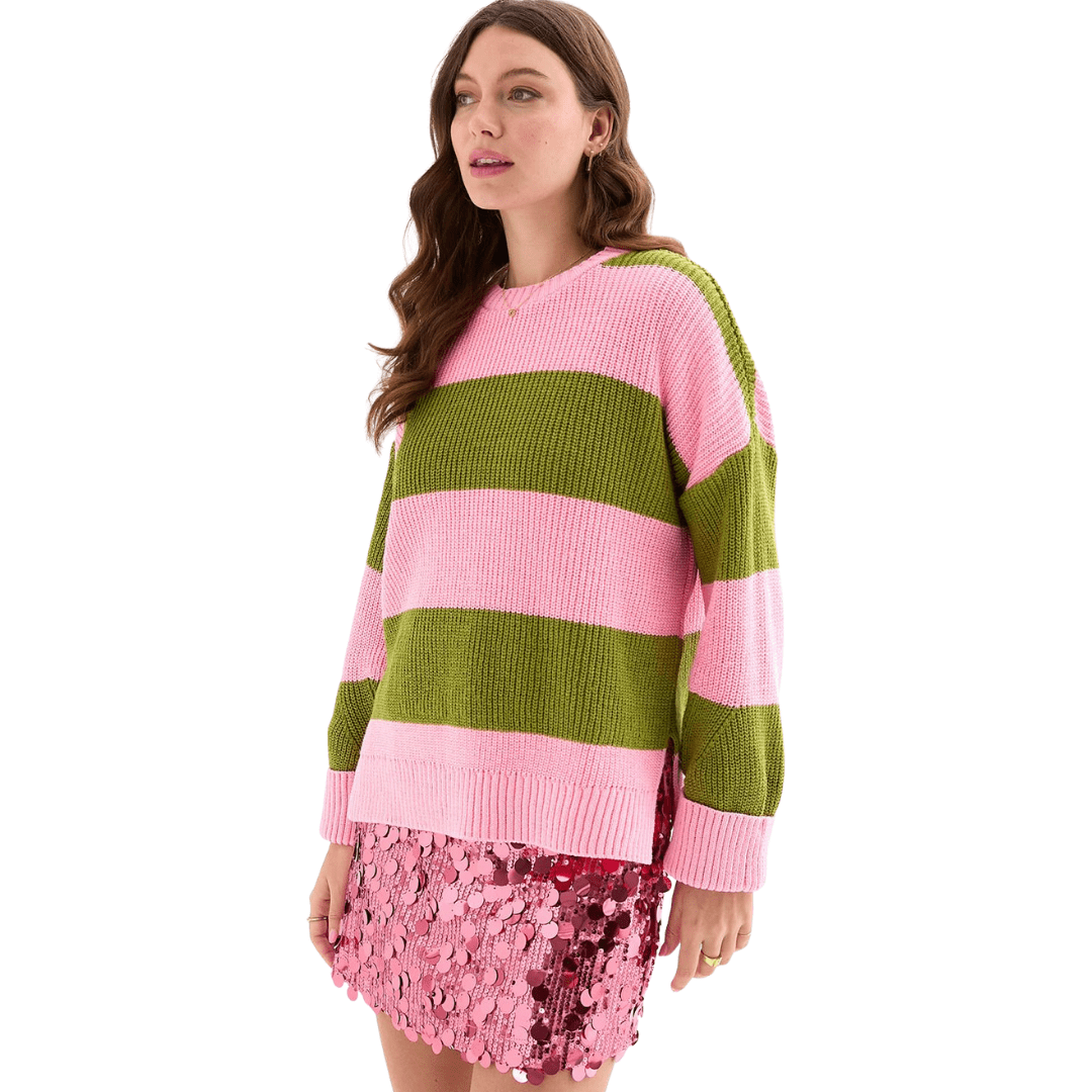 Rhiannon Recycled Cotton Blend Stripe Jumper - Pink and Green
