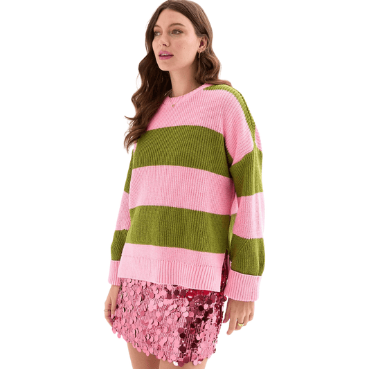 Rhiannon Recycled Cotton Blend Stripe Jumper - Pink and Green
