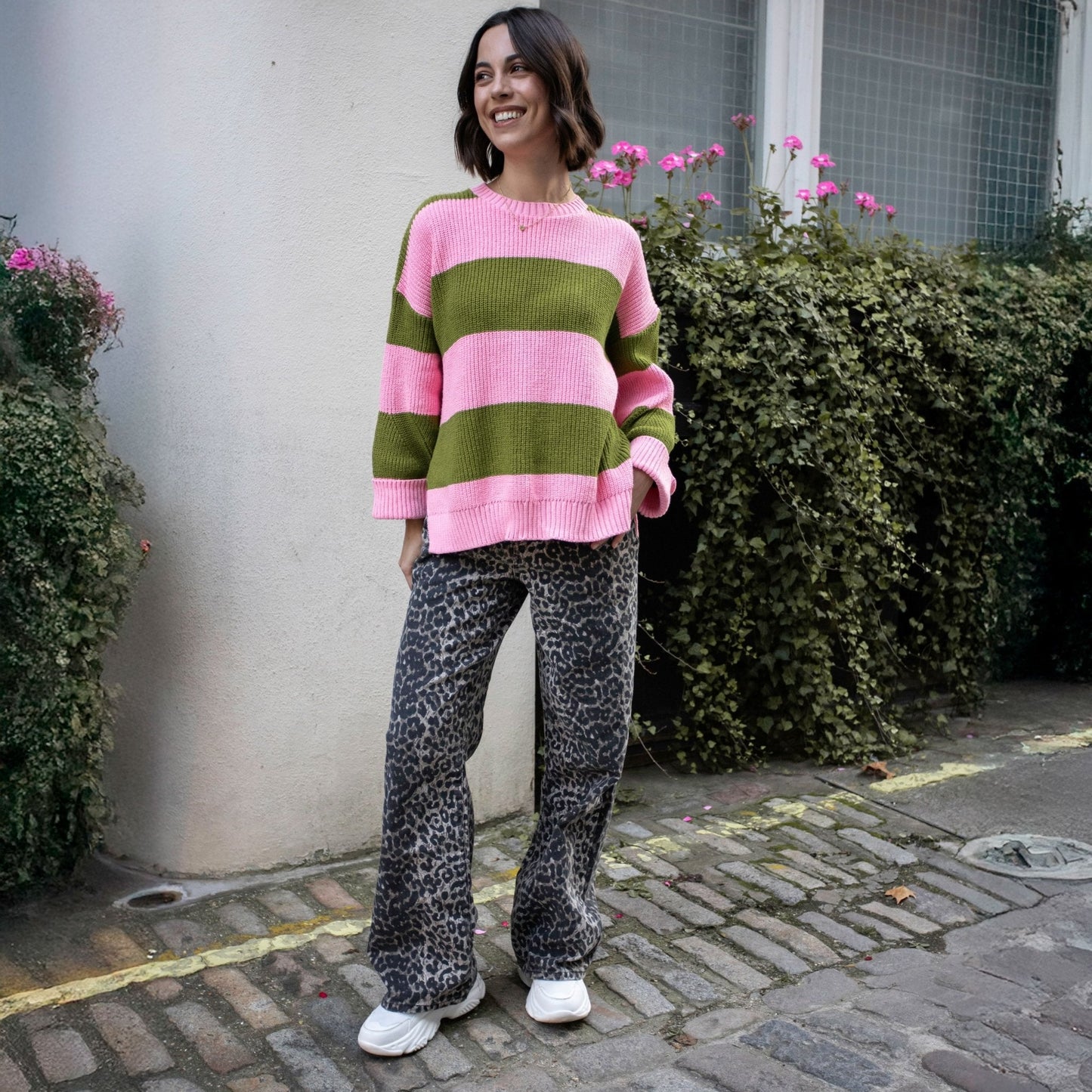Rhiannon Recycled Cotton Blend Stripe Jumper - Pink and Green