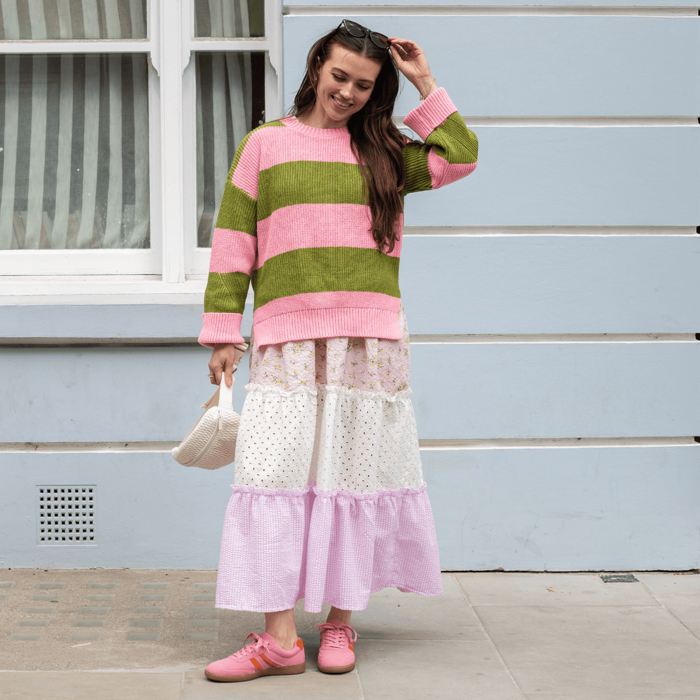 Rhiannon Recycled Cotton Blend Stripe Jumper - Pink and Green
