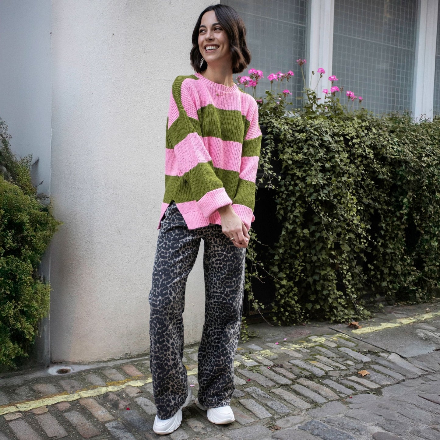 Rhiannon Recycled Cotton Blend Stripe Jumper - Pink and Green
