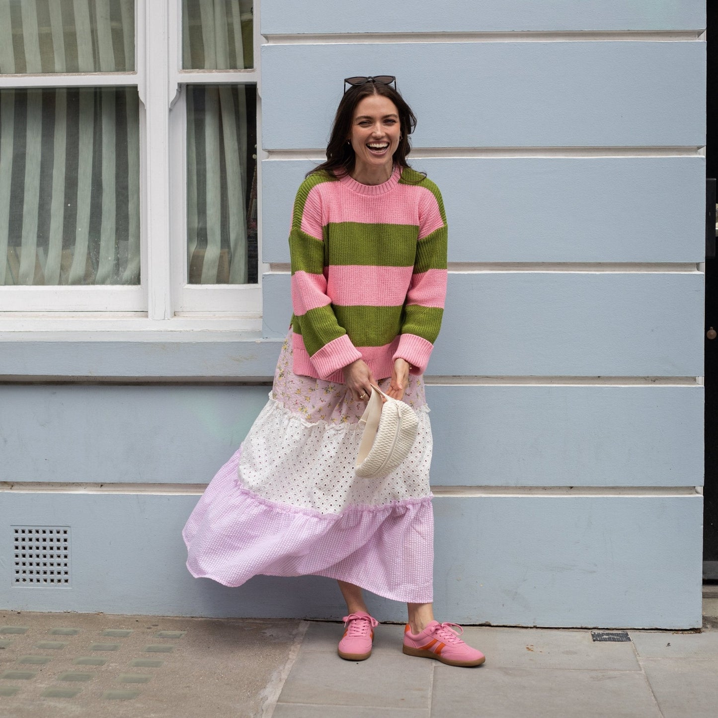 Rhiannon Recycled Cotton Blend Stripe Jumper - Pink and Green