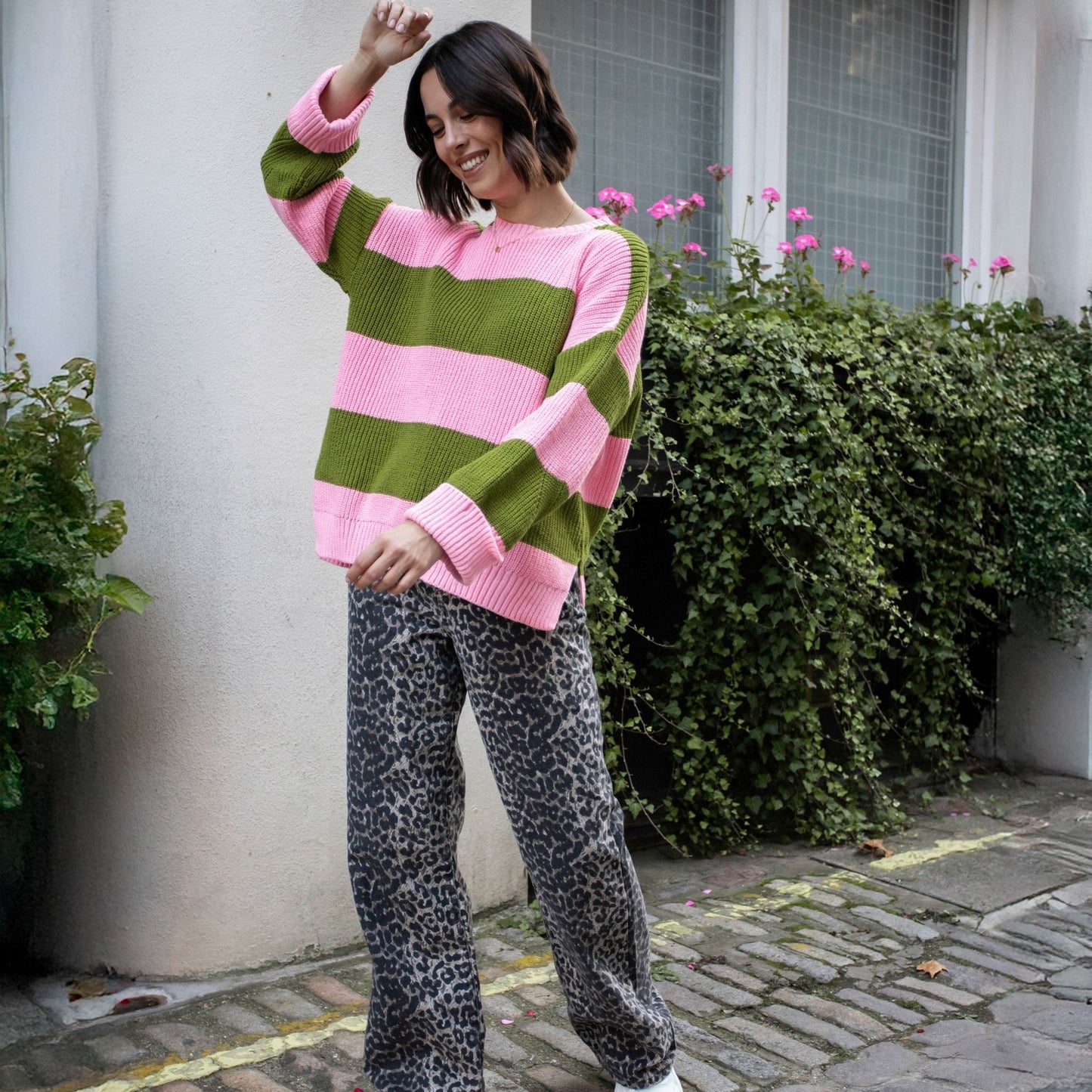 Rhiannon Recycled Cotton Blend Stripe Jumper - Pink and Green