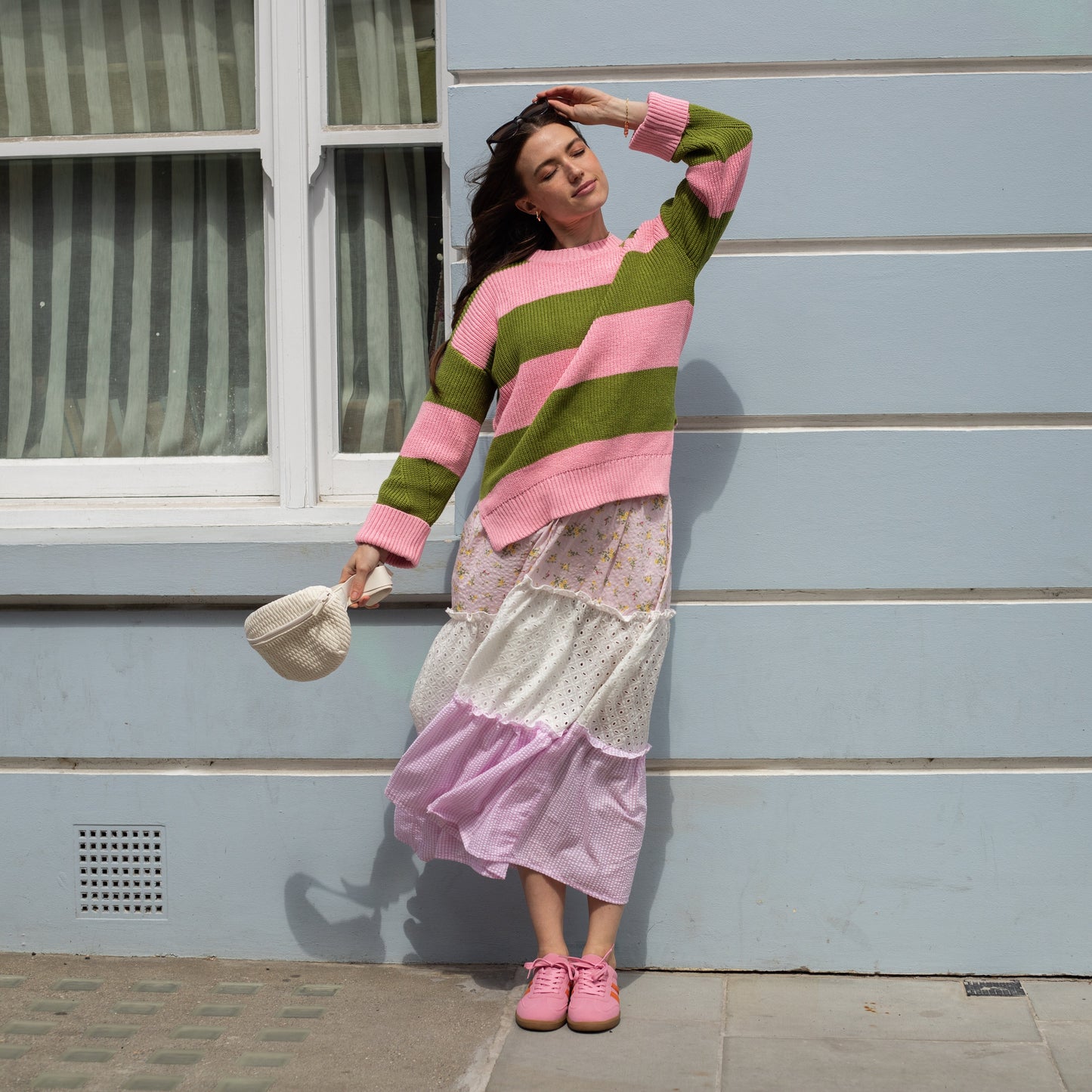Rhiannon Recycled Cotton Blend Stripe Jumper - Pink and Green