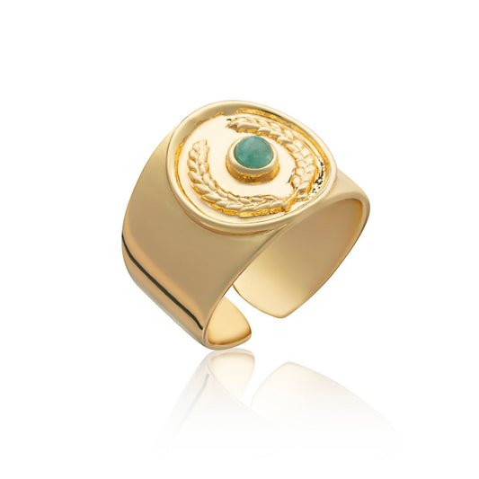 Kotinos Olive Wreath Coin Ring: Amazonite