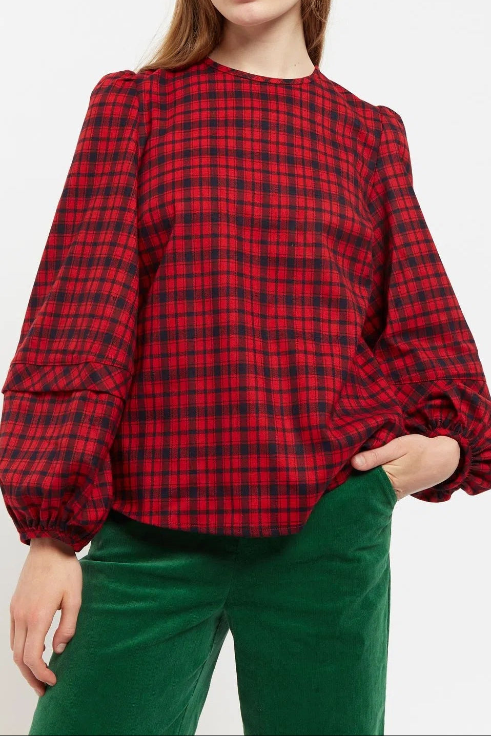 Rivka Winter Gingham Long Sleeve Blouse in Red and Black