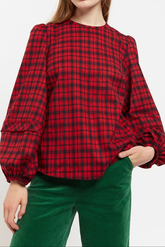 Rivka Winter Gingham Long Sleeve Blouse in Red and Black