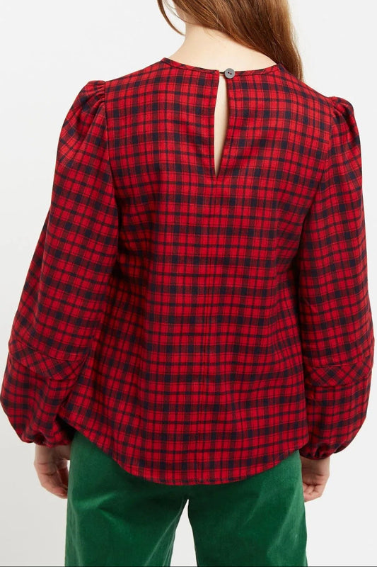 Rivka Winter Gingham Long Sleeve Blouse in Red and Black