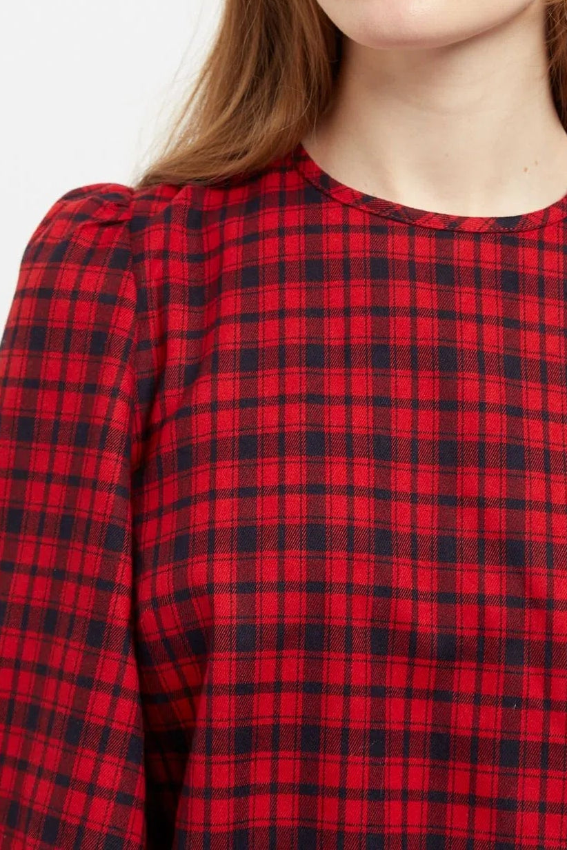 Rivka Winter Gingham Long Sleeve Blouse in Red and Black