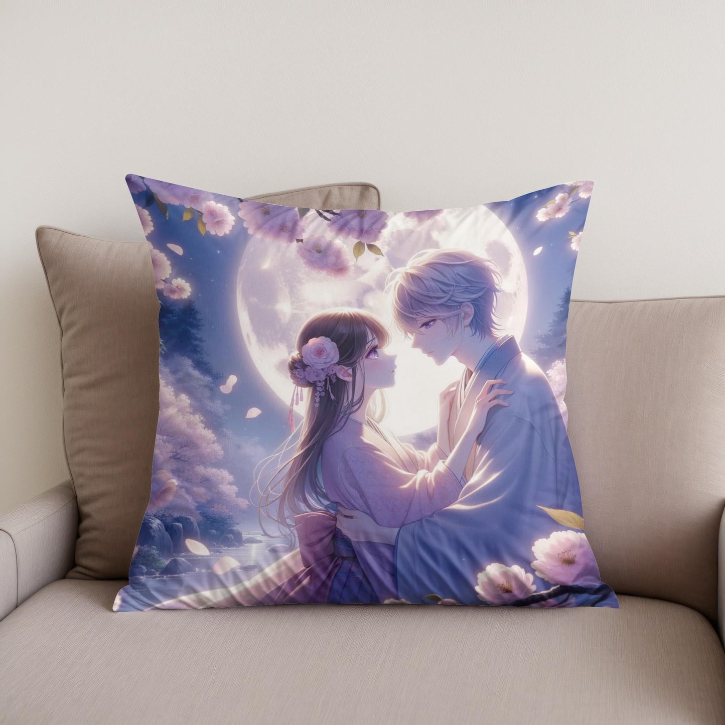 Moonlit Blossom Embrace Cotton Cushion