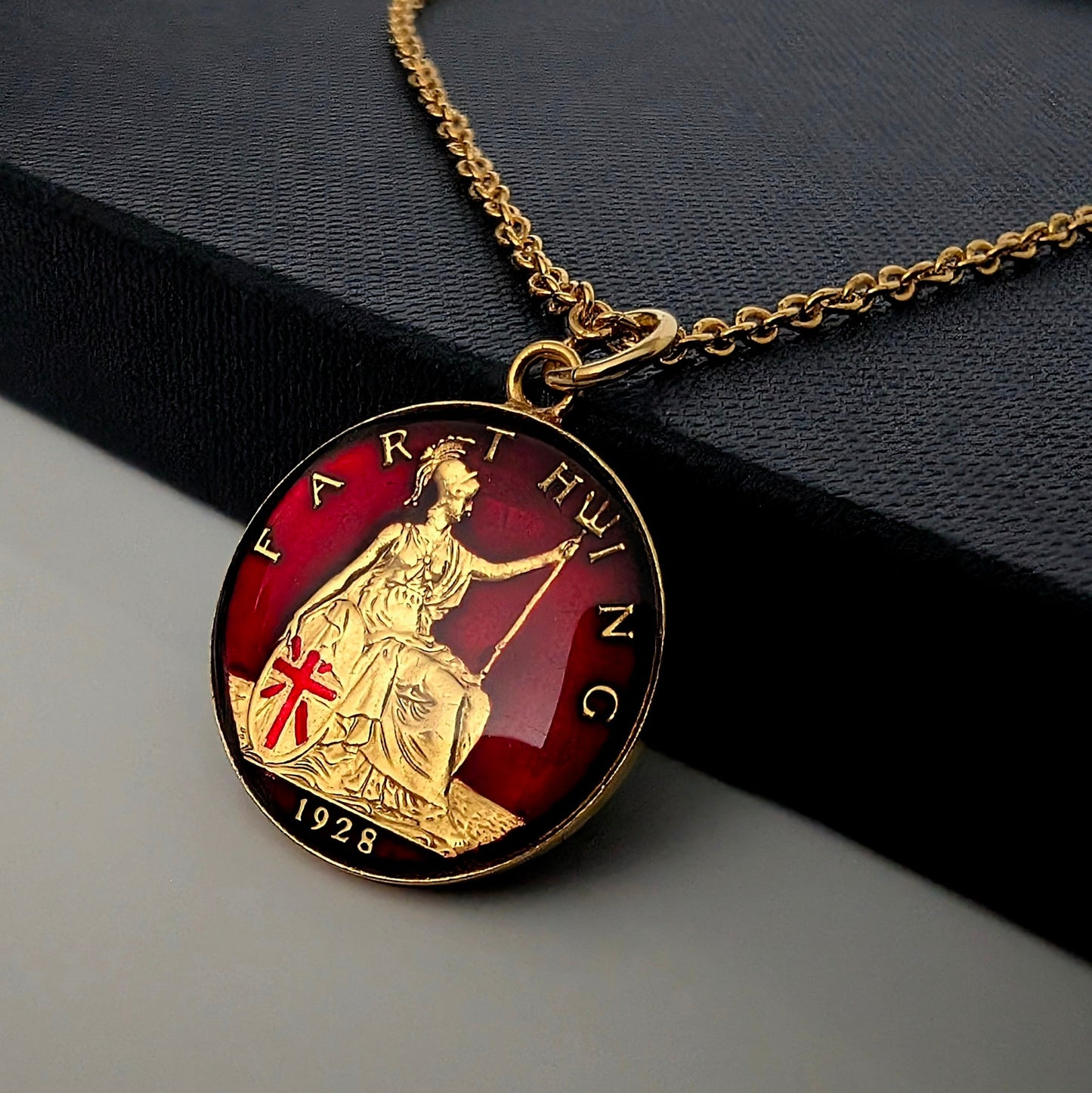 George V Farthing (1920-1936) - Britannia Design - Enamelled Coin Necklace