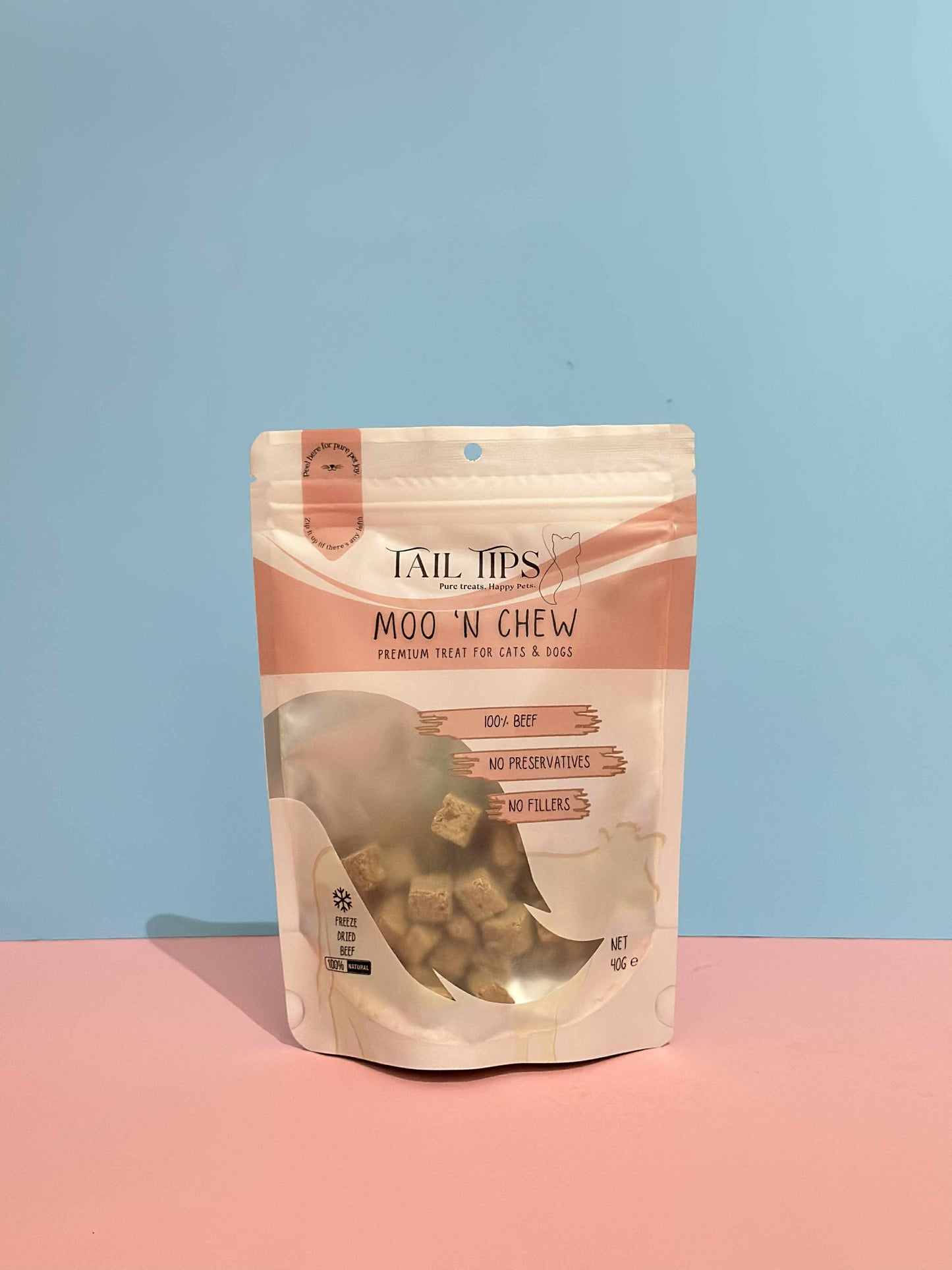 Moo N' Chew - 100% Freeze-Dried Beef Treats | Pure & Natural | Tail Tips UK | 40g pack