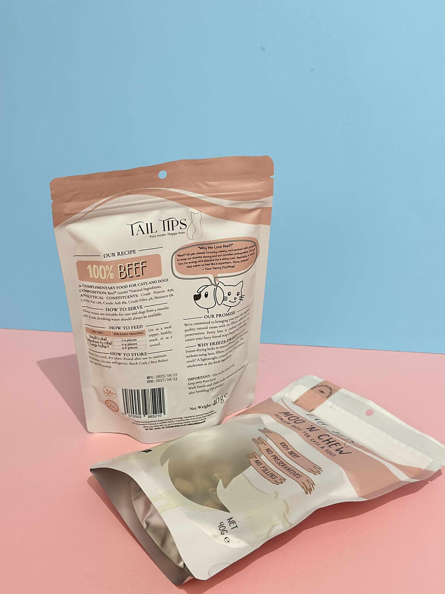 Moo N' Chew - 100% Freeze-Dried Beef Treats | Pure & Natural | Tail Tips UK | 40g pack