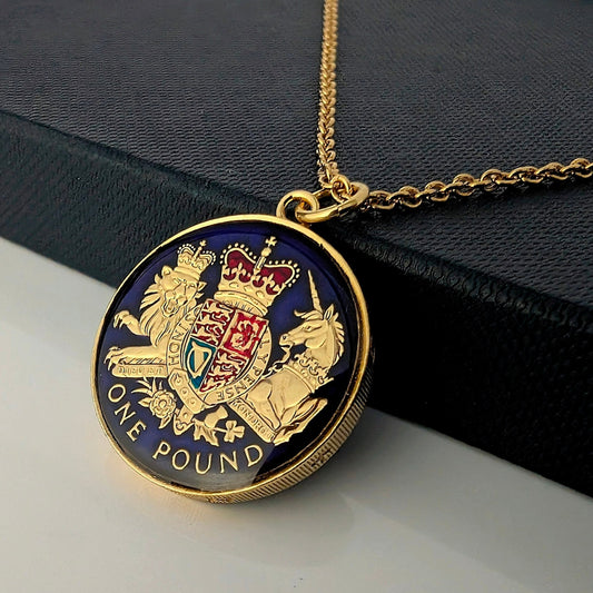 One Pound - Royal Coat of Arms Design - Enamelled Coin Necklace
