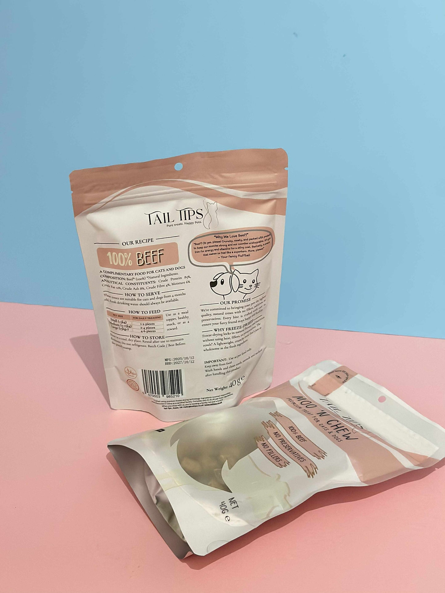 Moo N' Chew - 100% Freeze-Dried Beef Treats | Pure & Natural | Tail Tips UK | 40g pack