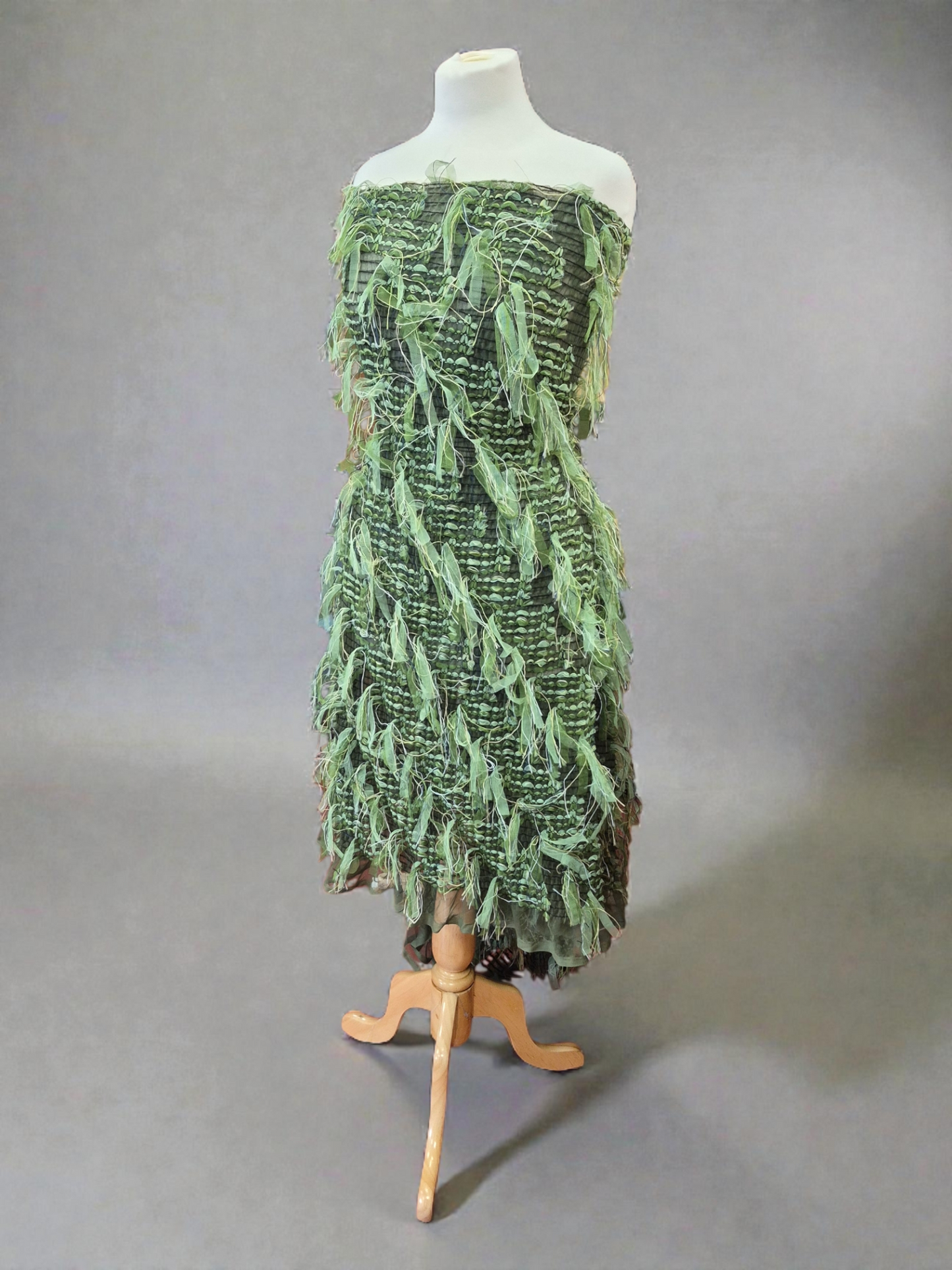 Green Mix Textured Mesh Tassel Fabric 2 Way Stretch