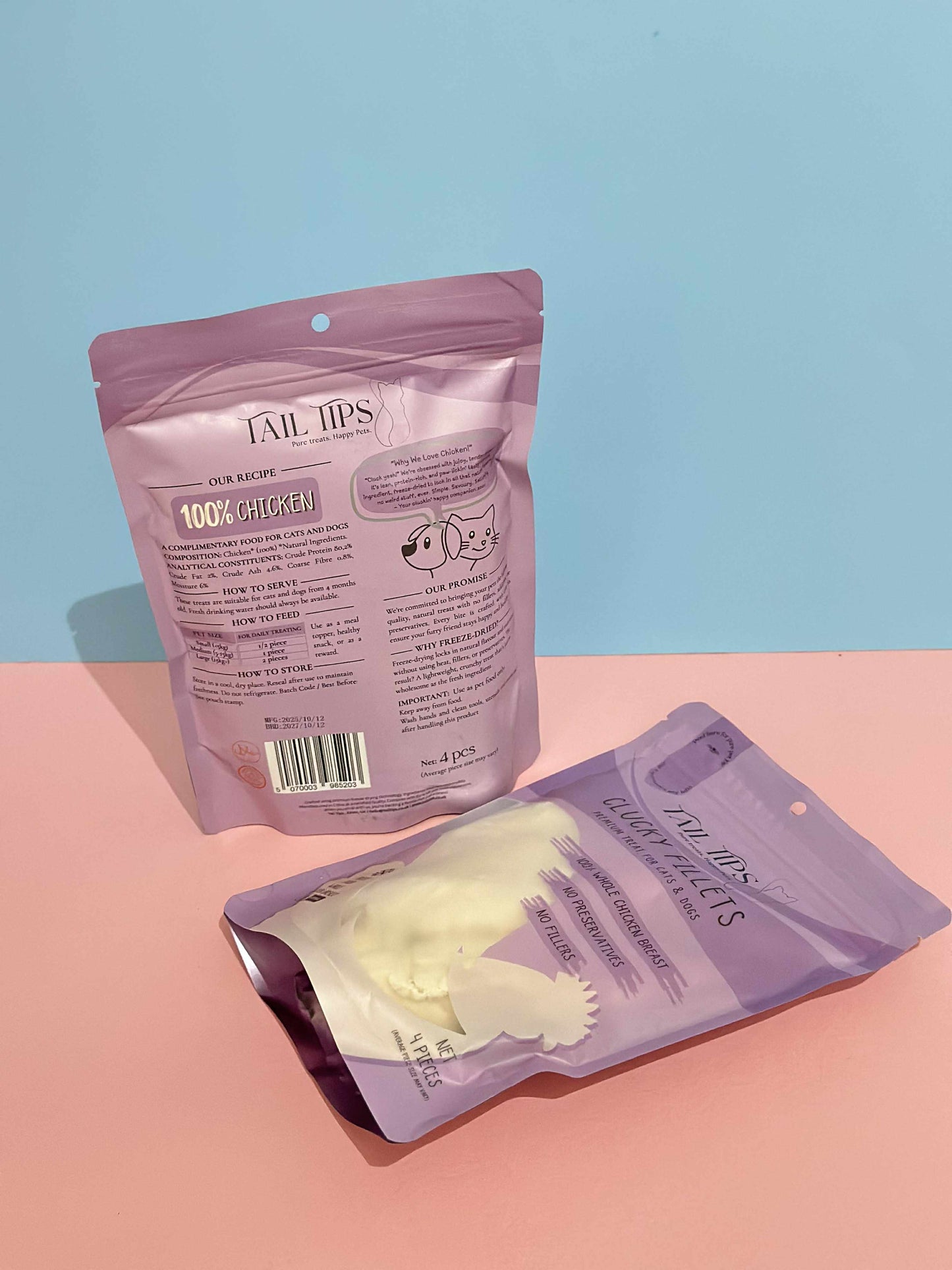 Clucky Filets - 100% Freeze-Dried Chicken Breast Treats | Pure & Natural | Tail Tips UK | 4pcs pack