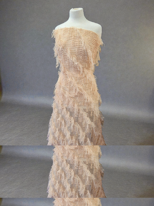 Nude Textured Mesh Tassel Fabric 2 Way Stretch