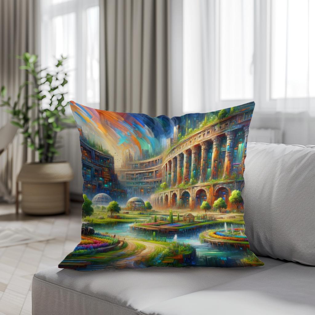 Future Echoes Amidst Ruins Cotton Cushion