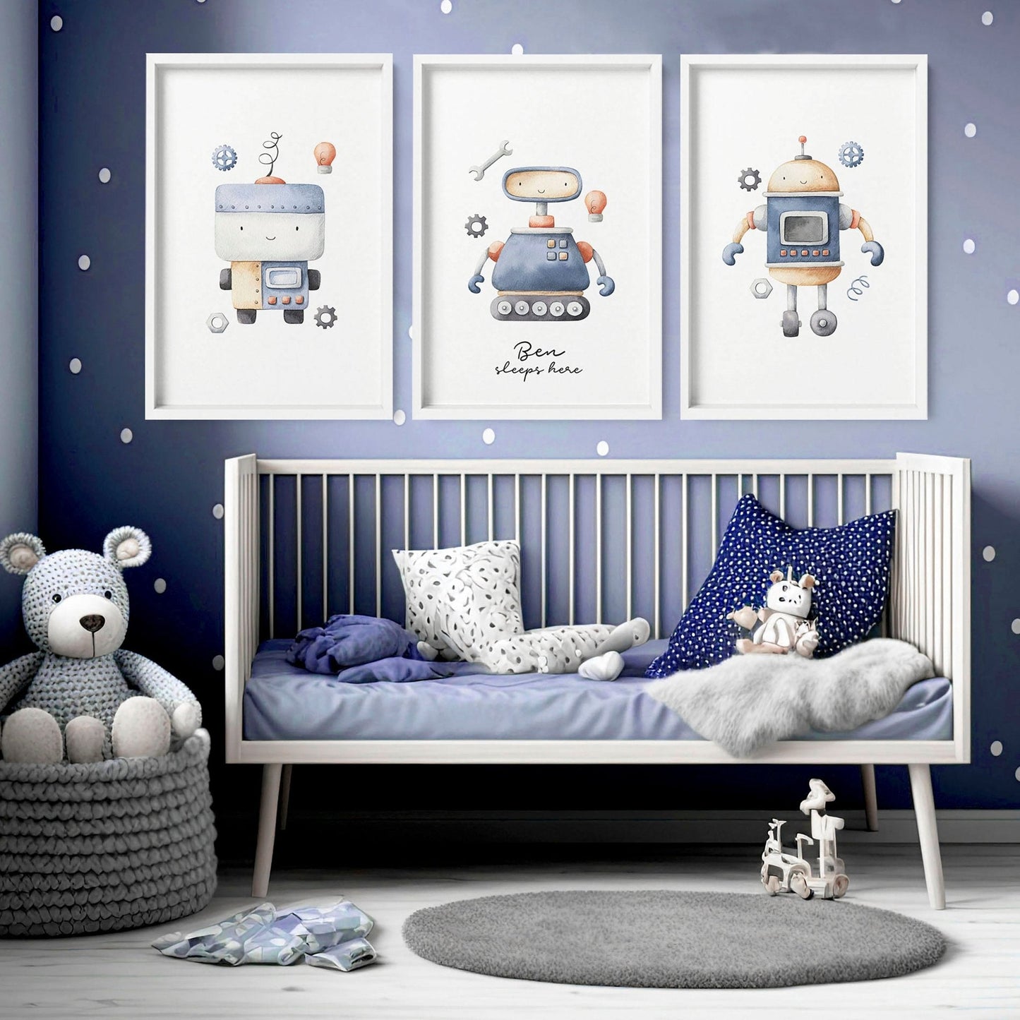 Nursery hanging decor | set of 3 Robots wall art prints