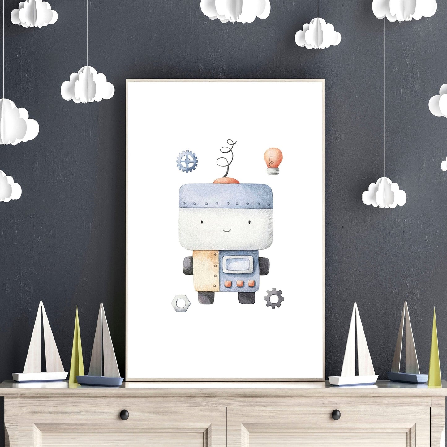 Nursery hanging decor | set of 3 Robots wall art prints