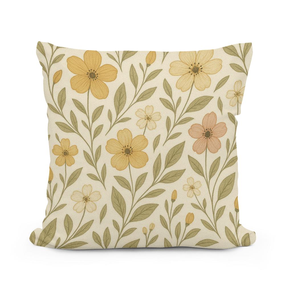Golden Petals Cotton Cushion