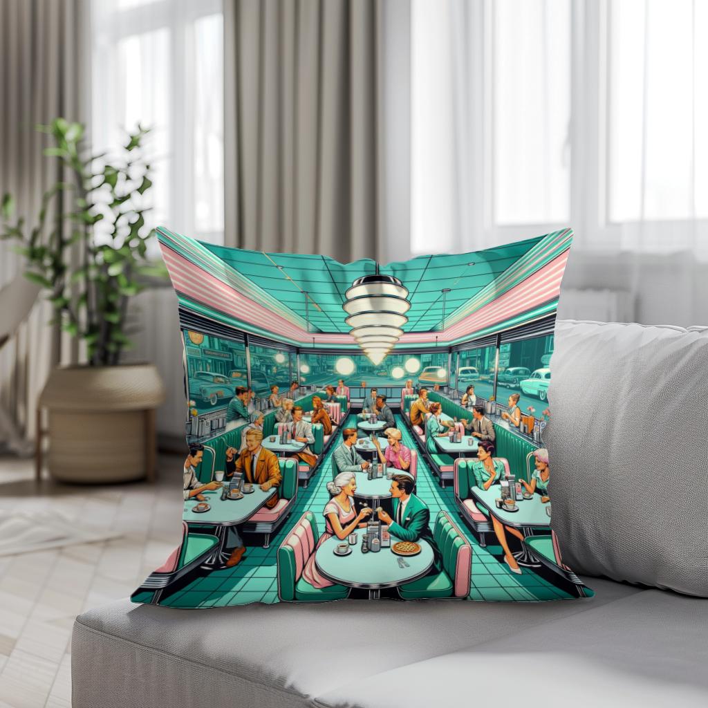 Retro Diner Revival Cotton Cushion