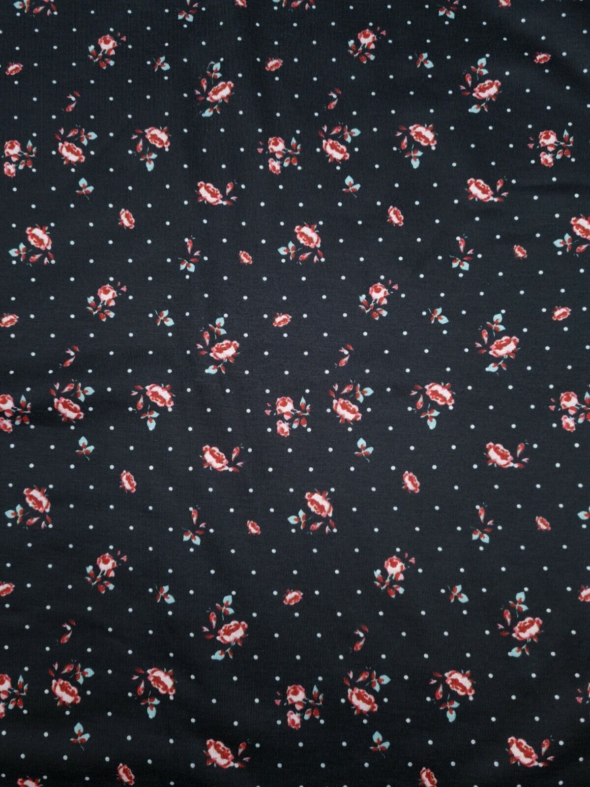 Rose Polka Dot Print Spun Poly Stretch Fabric