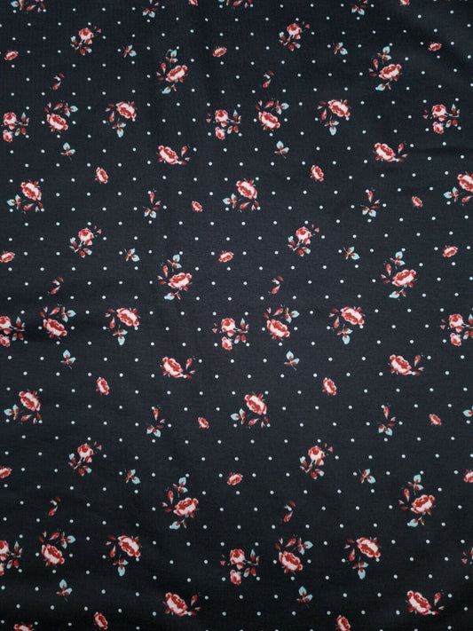 Rose Polka Dot Print Spun Poly Stretch Fabric