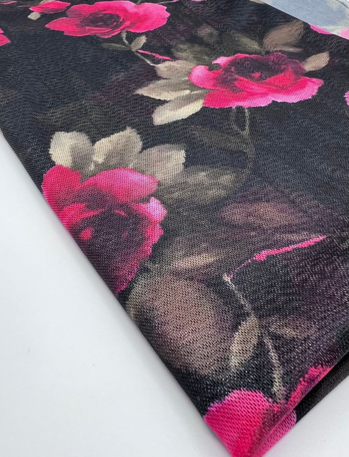 Rose Print Floral Mesh Fabric Stretch