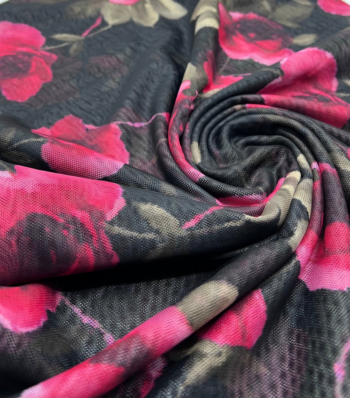Rose Print Floral Mesh Fabric Stretch