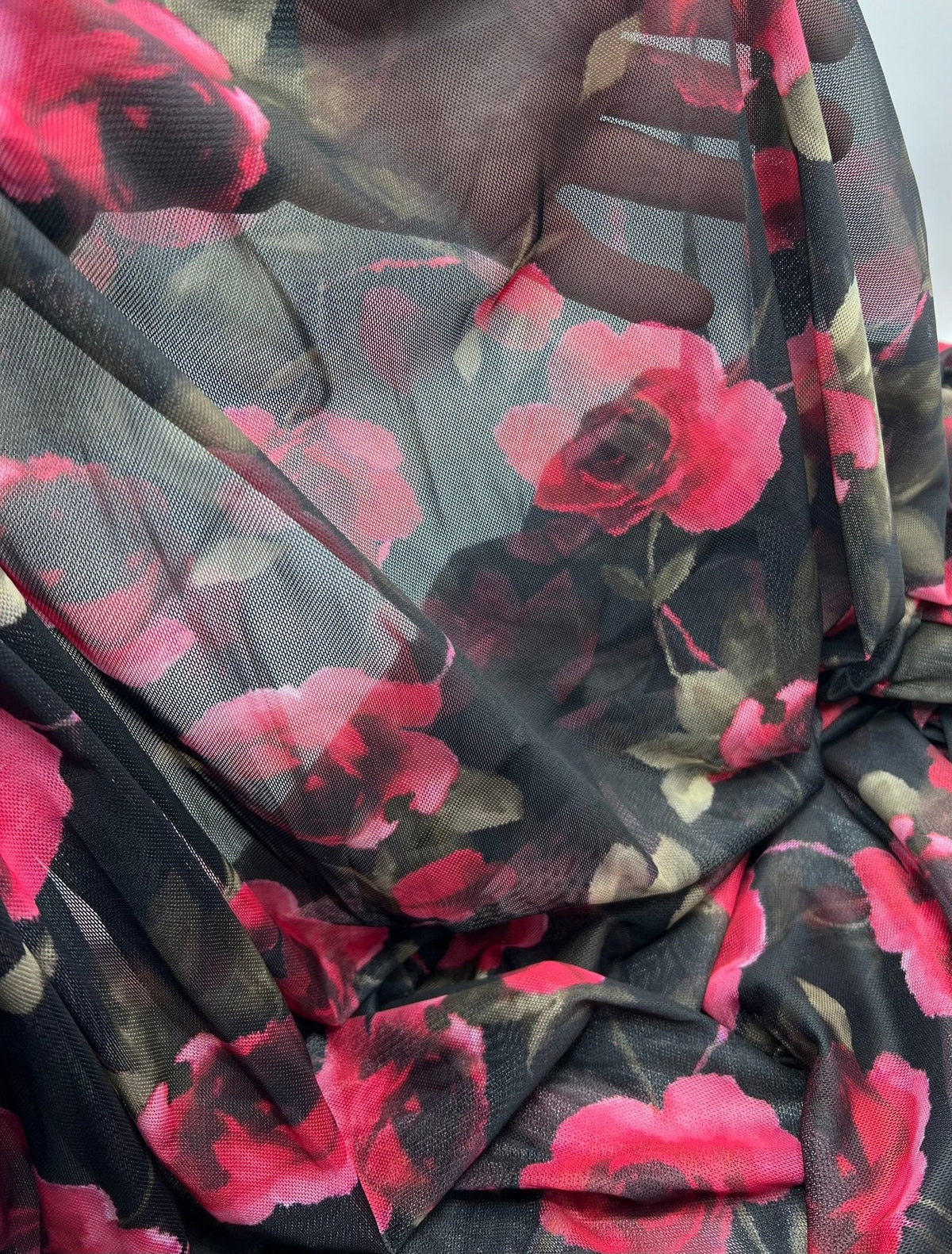 Rose Print Floral Mesh Fabric Stretch