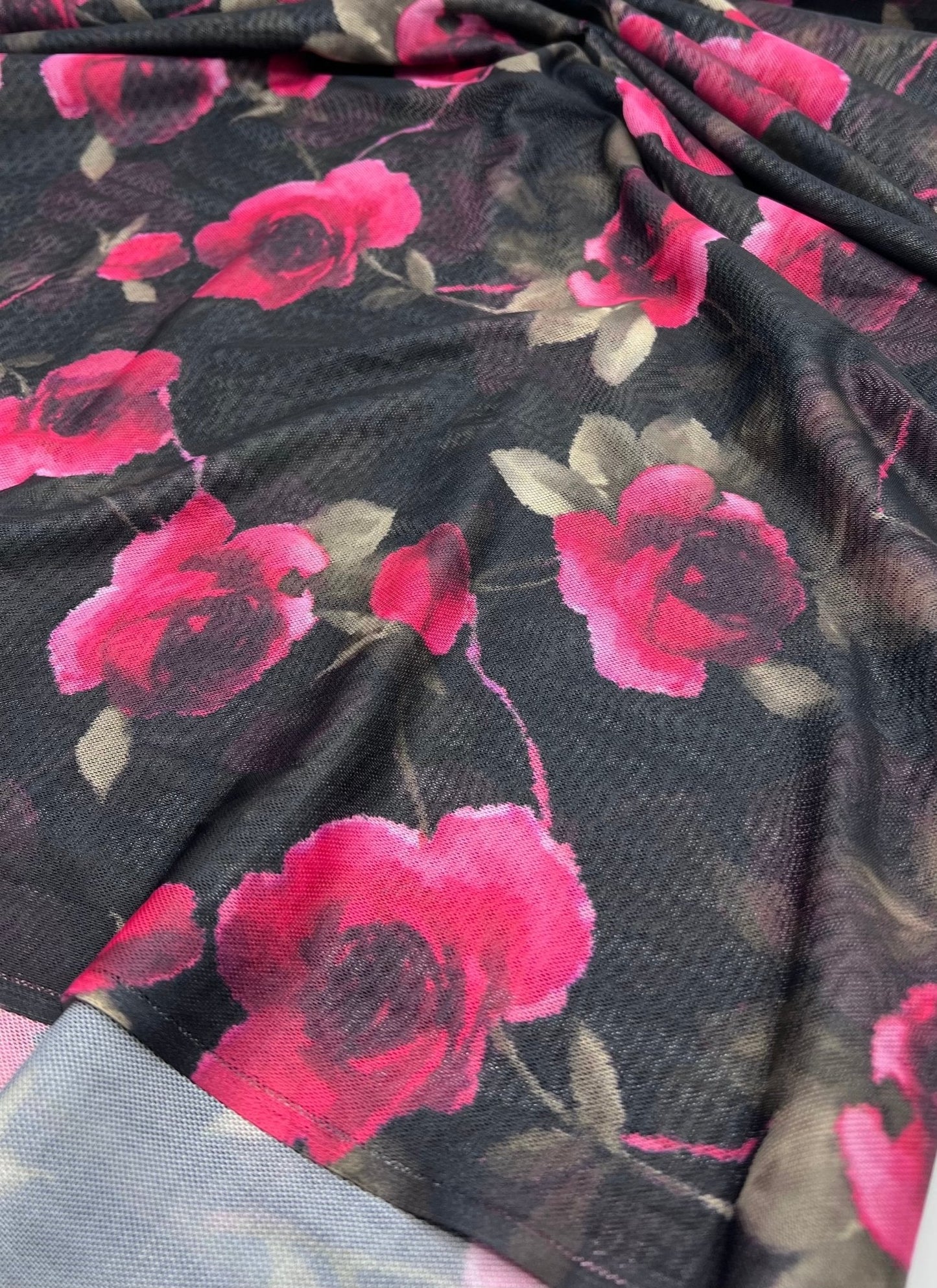 Rose Print Floral Mesh Fabric Stretch